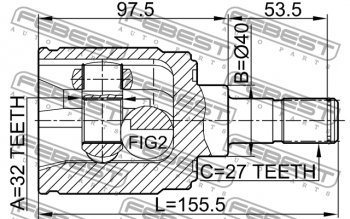 5 179 р. Правый шрус внутренний Febest (32X40X27) Honda Accord CF седан дорестайлинг (1997-2000)  с доставкой в г. Москва. Увеличить фотографию 4