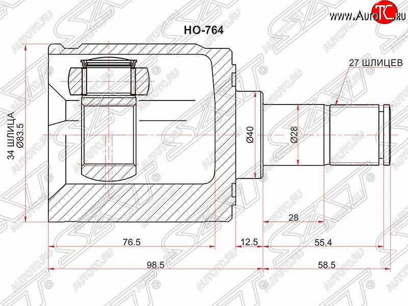 2 769 р. Шрус (внутренний/левый) SAT (34/28 шлицев, d40м) Honda Accord CU седан дорестайлинг (2008-2011)  с доставкой в г. Москва