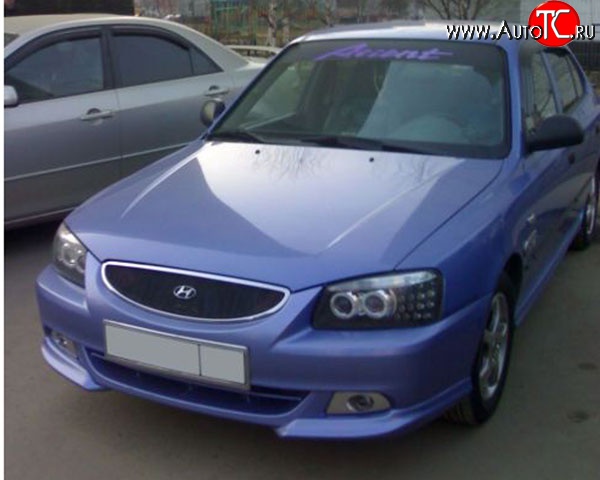 3 499 р. Накладки M-VRS на передний бампер автомобиля Hyundai Accent седан ТагАЗ (2001-2012) (Неокрашенная)  с доставкой в г. Москва