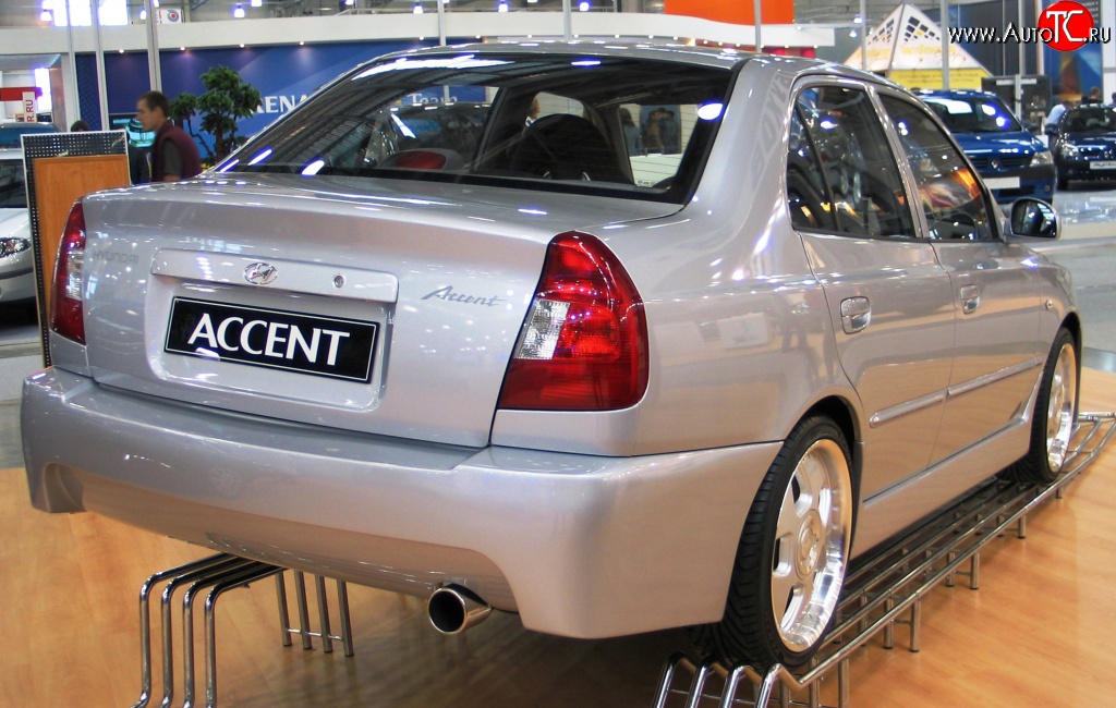 4 699 р. Задний бампер ATH-classic Hyundai Accent седан ТагАЗ (2001-2012) (Неокрашенный)  с доставкой в г. Москва