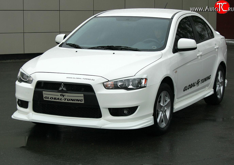 4 749 р. Накладка переднего бампера Mitsubishi global-Tuning Mitsubishi Lancer 10 CY седан рестайлинг (2011-2017) (Неокрашенная)  с доставкой в г. Москва