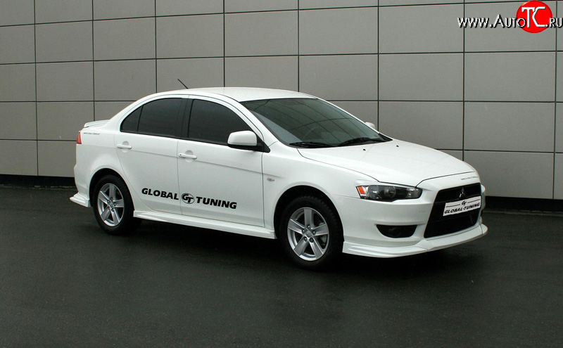 4 749 р. Пороги накладки Global-Tuning Mitsubishi Lancer 10 седан дорестайлинг (2007-2010) (Неокрашенные)  с доставкой в г. Москва