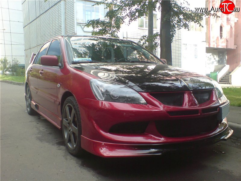 6 399 р. Накладка переднего бампера Evo Mitsubishi Lancer 9 1-ый рестайлинг седан (2003-2005) (Неокрашенная)  с доставкой в г. Москва