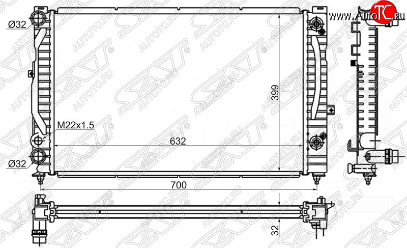 5 349 р. Радиатор двигателя SAT  Audi A4 (B5 8D2 седан,  B5 8D5 универсал), A6 (C5), Skoda Superb седан, Volkswagen Superb (седан)  с доставкой в г. Москва