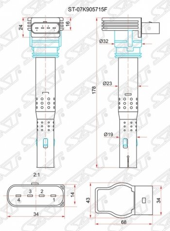 Катушка зажигания SAT Audi A6 C7 дорестайлинг, седан (2010-2014)