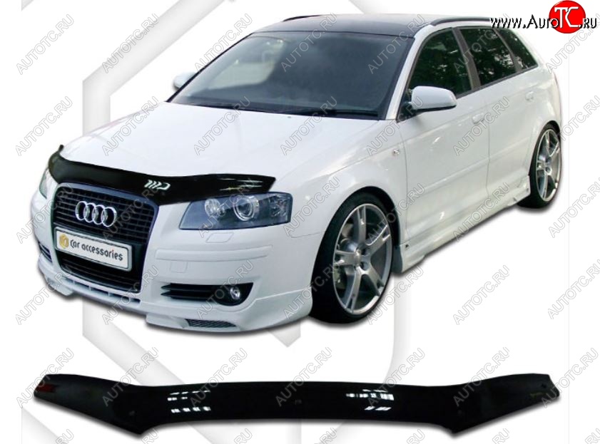 1 999 р. Дефлектор капота CA-Plastiс  Audi A3 ( 8P1 хэтчбэк 3 дв.,  8PA хэтчбэк 5 дв.) (2004-2008) 1-ый рестайлинг, 1-ый рестайлинг (Classic черный, Без надписи)  с доставкой в г. Москва