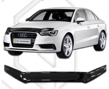 1 839 р. Дефлектор капота CA-Plastic  Audi A3 ( 8VS седан,  8VA хэтчбэк 5 дв.,  8V1) (2012-2016) дорестайлинг, дорестайлинг, хэтчбэк 3 дв. дорестайлинг (Classic черный, Без надписи)  с доставкой в г. Москва. Увеличить фотографию 1