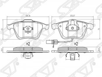 Передние тормозные колодки SAT (156,36/155,27х73х19,9 мм) Audi A3 8P1 хэтчбэк 3 дв. дорестайлинг (2003-2005)