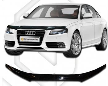 1 899 р. Дефлектор капота CA-Plastic  Audi A4  B8 (2007-2011) дорестайлинг, седан, дорестайлинг, универсал (Classic черный, Без надписи)  с доставкой в г. Москва. Увеличить фотографию 1