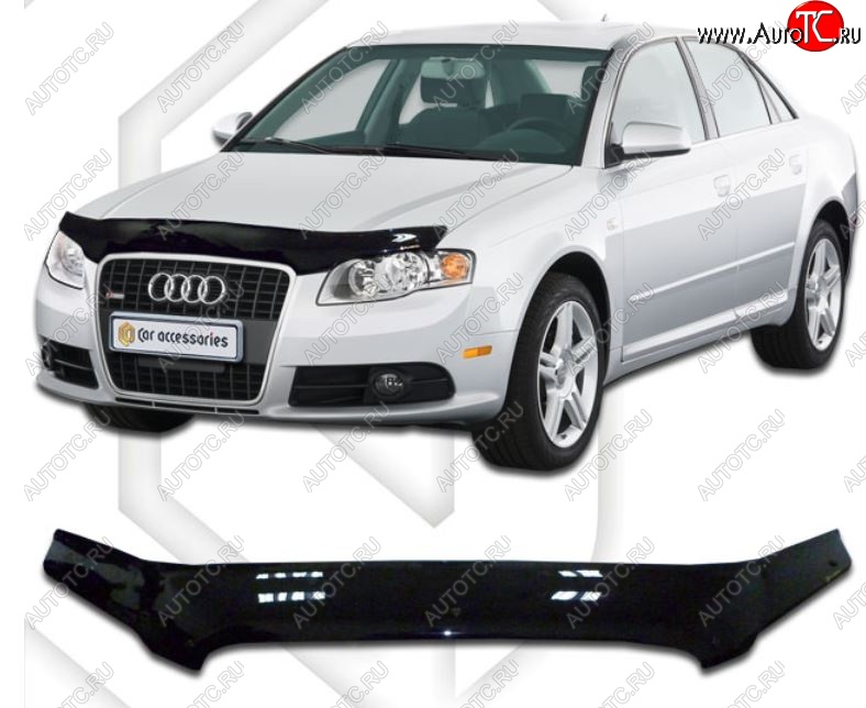 2 079 р. Дефлектор капота CA-Plastiс  Audi A4  B7 (2004-2008) седан (Classic черный, Без надписи)  с доставкой в г. Москва