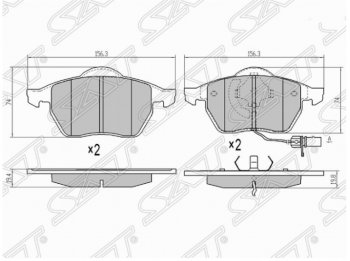 1 669 р. Комплект тормозных колодок SAT (передние)  Audi A6  C5 (1997-2001), Volkswagen Golf  4 (1997-2003), Volkswagen Passat ( B4,  B5,  B5.5,  B6) (1993-2011)  с доставкой в г. Москва. Увеличить фотографию 1