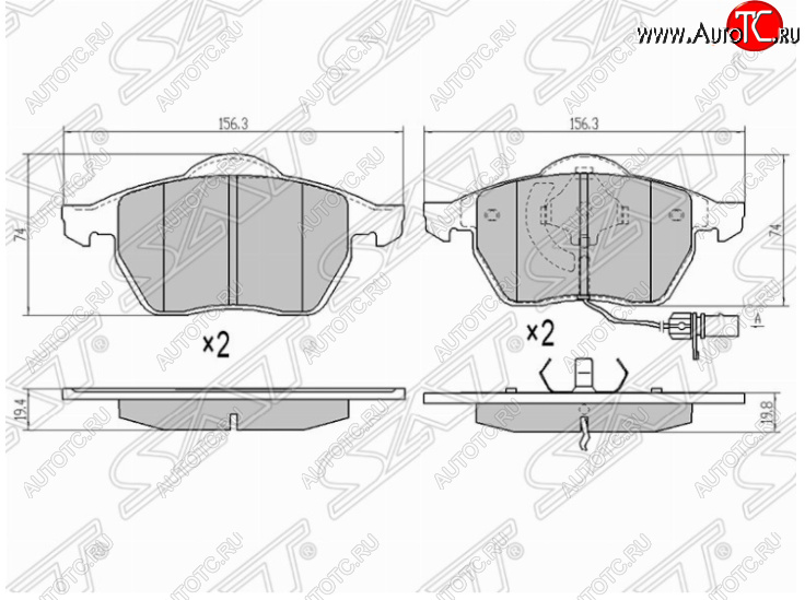 1 669 р. Комплект тормозных колодок SAT (передние) Audi A6 C5 дорестайлинг, седан (1997-2001)  с доставкой в г. Москва