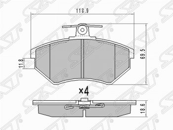 1 249 р. Колодки тормозные (передние) SAT Audi A6 C5 дорестайлинг, седан (1997-2001)  с доставкой в г. Москва. Увеличить фотографию 1