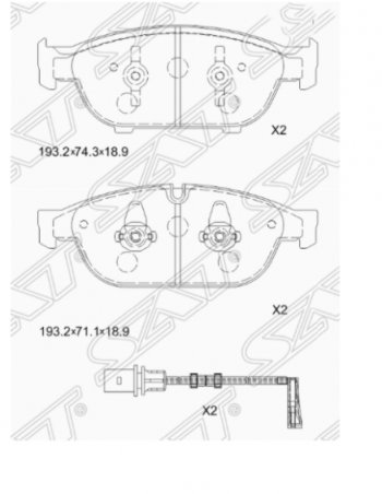 3 179 р. Комплект передних тормозных колодок SAT (Китай) Audi A8 D4 дорестайлинг, седан (2009-2013)  с доставкой в г. Москва. Увеличить фотографию 1