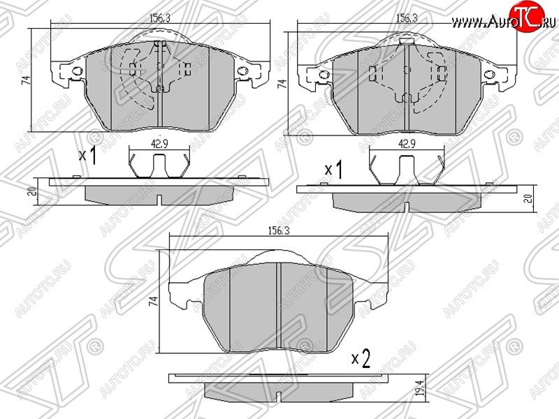 919 р. Комплект задних тормозных колодок SAT  Audi A6  C5 (1997-2001), Skoda Octavia ( Tour A4 1U5,  Tour A4 1U2,  A5) (1996-2008), Skoda Yeti (2009-2018), Volkswagen Scirocco  дорестайлинг (2008-2014)  с доставкой в г. Москва