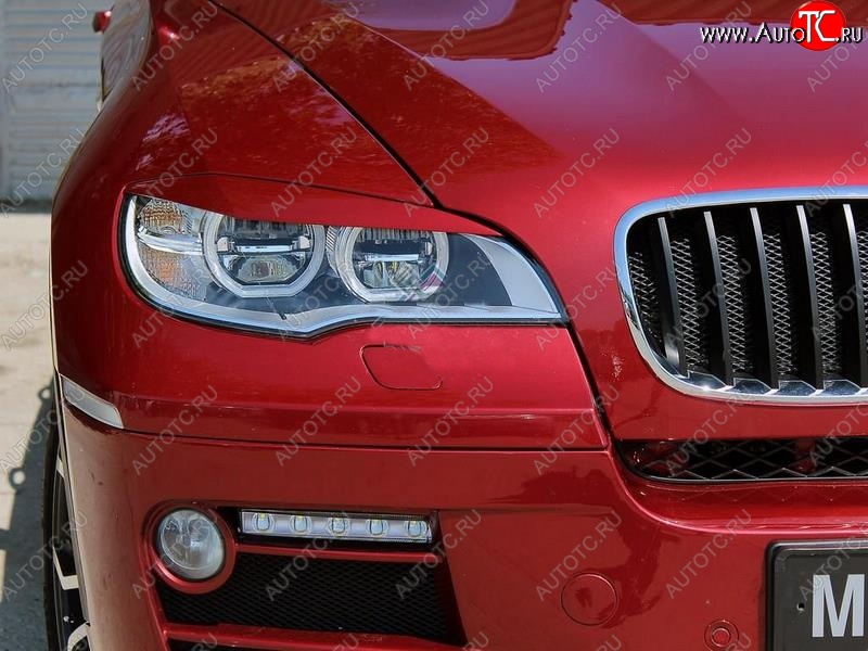 1 299 р. Реснички на фары (рестайлинг) Tuning-Sport v2 (для Led оптики) BMW X6 E71 дорестайлинг (2008-2012) (Неокрашенные)  с доставкой в г. Москва