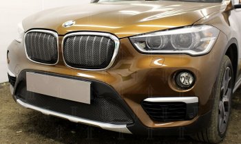 Защитная сетка радиатора в бампер Стрелка 11 Премиум (алюминий) BMW X1 F48 дорестайлинг (2015-2019)