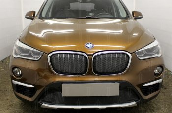 6 549 р. Защитная сетка радиатора в бампер Стрелка 11 Премиум (алюминий) BMW X1 F48 дорестайлинг (2015-2019) (Цвет: черный)  с доставкой в г. Москва. Увеличить фотографию 2