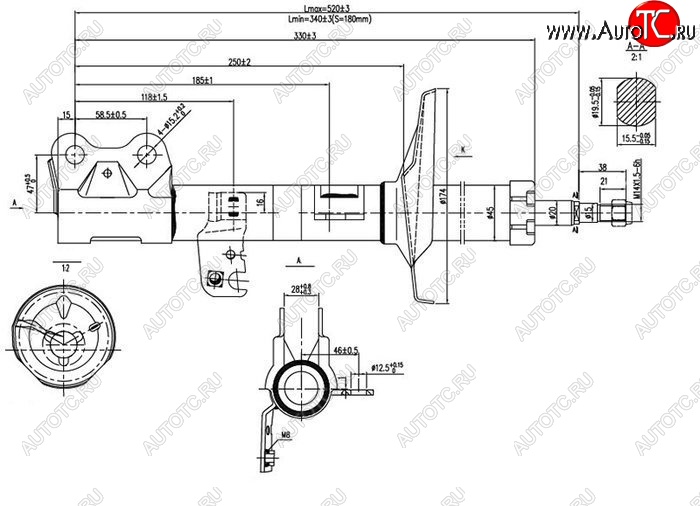 3 499 р. Левый амортизатор передний SAT  BYD F3, Lifan F3, Toyota Allion (T240), Corolla Fielder (E120), Corolla Runx (E120), Opa, Premio (T240), WILL, Wish (XE10)  с доставкой в г. Москва