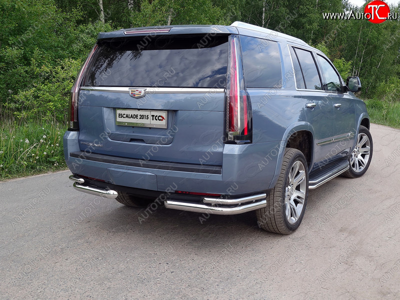 26 699 р. Защита заднего бампера (уголки двойные) ТСС 76,1/42,4 мм Cadillac Escalade GMTK2 джип 5 дв. короткая база (2015-2020)  с доставкой в г. Москва