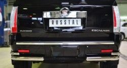 Защита заднего бампера (2 трубы Ø76 и 42 мм уголки, нержавейка) Russtal Cadillac Escalade GMT926 джип 5 дв. короткая база (2006-2014)