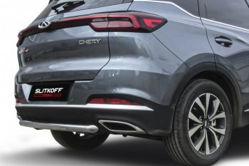 10 449 р. Защита заднего бампера Slitkoff (Ø57 мм)  Chery Tiggo 7 PRO - Tiggo 7 Pro Max  T1E (Нержавеющая сталь)  с доставкой в г. Москва. Увеличить фотографию 2