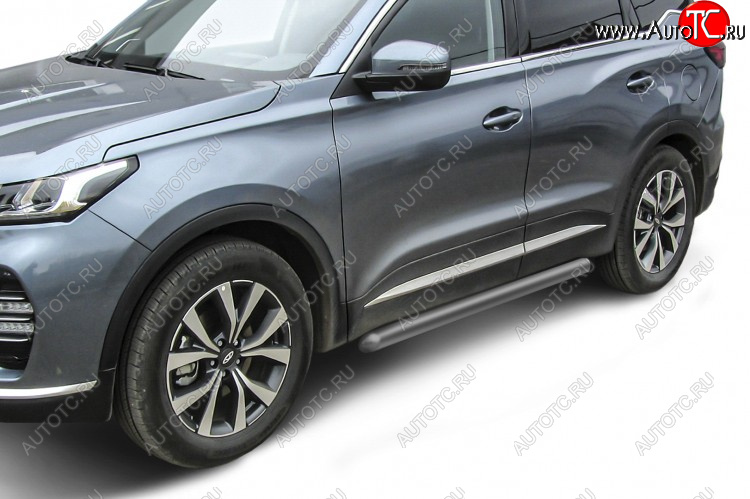 9 699 р. Защита порогов Slitkoff (Ø 76 мм, труба).  Chery Tiggo 7 PRO (2019-2025) (Цвет: серебристый)  с доставкой в г. Москва