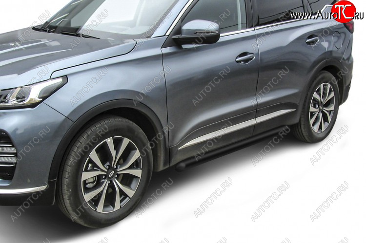 9 699 р. Защита порогов Slitkoff (Ø 76 мм, труба)  Chery Tiggo 7 PRO (2019-2025) (Цвет: черный)  с доставкой в г. Москва