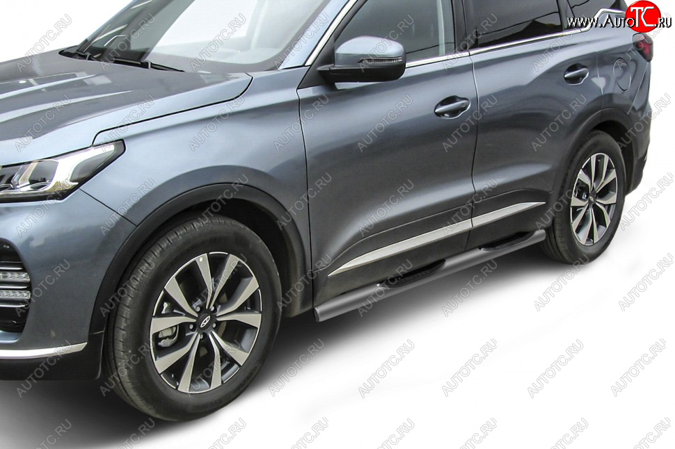 12 499 р. Защита порогов Slitkoff (Ø 76 мм, с проступями)  Chery Tiggo 7 PRO (2019-2025) (Цвет: серебристый)  с доставкой в г. Москва