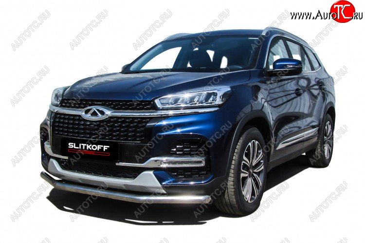 11 599 р. Защита переднего бампера Slitkoff (Ø 57 мм)  Chery Tiggo 8  (T18) (2019-2025) рестайлинг (Полированная нержавейка)  с доставкой в г. Москва