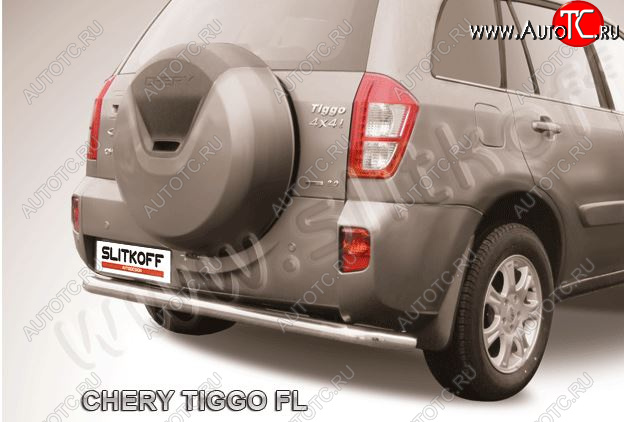 7 999 р. Защита заднего бампера Slitkoff (Ø 57 мм, длинная) Chery Tiggo T11 рестайлинг (2013-2016) (Сталь окрашенная в цвет: серебристый)  с доставкой в г. Москва