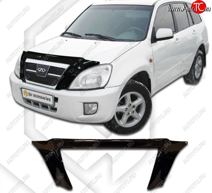 2 599 р. Дефлектор капота CA-Plastic exclusive  Chery Tiggo T11 (2005-2013) дорестайлинг (Classic черный, Без надписи)  с доставкой в г. Москва