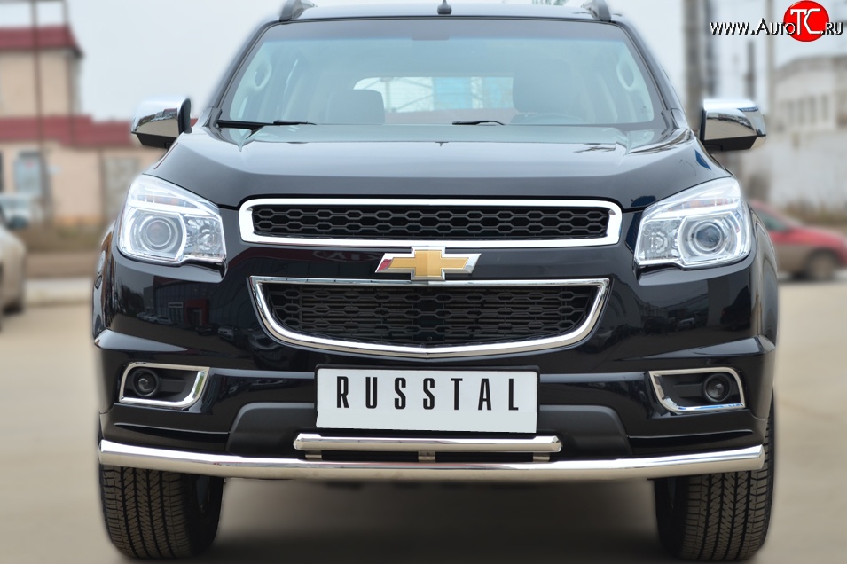 23 999 р. Защита переднего бампера (2 трубыØ63 и 42 мм, нержавейка) SLITKOFF  Chevrolet Trailblazer  GM800 (2012-2016) дорестайлинг  с доставкой в г. Москва