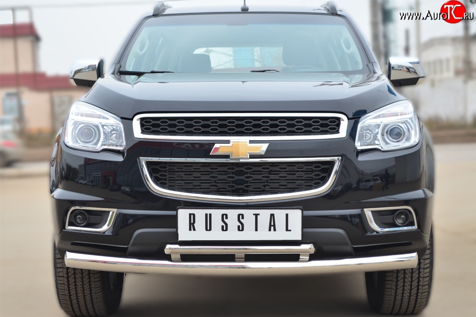 24 699 р. Защита переднего бампера (2 трубыØ76 и 42 мм, нержавейка) SLITKOFF  Chevrolet Trailblazer  GM800 (2012-2016) дорестайлинг  с доставкой в г. Москва