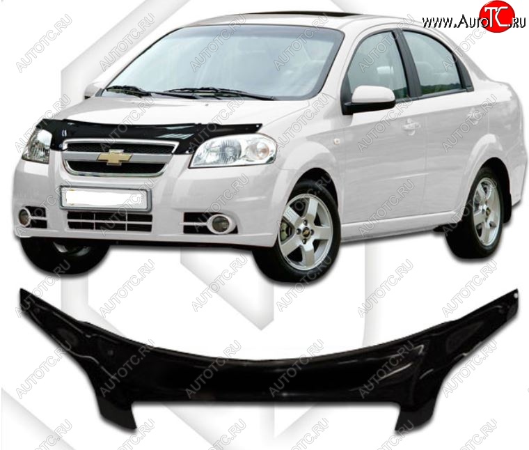 2 379 р. Дефлектор капота CA-Plastiс exclusive Chevrolet Aveo T250 седан рестайлинг (2006-2011) (Classic черный, Без надписи)  с доставкой в г. Москва