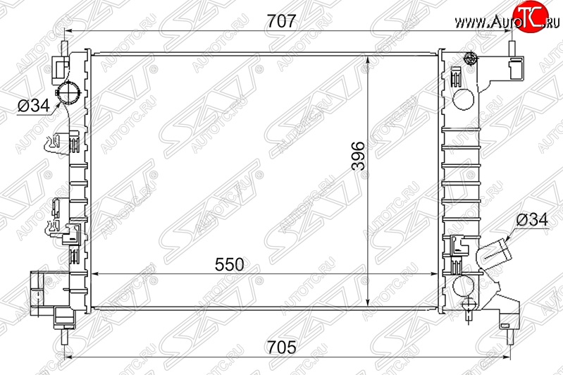5 199 р. Радиатор двигателя SAT (трубчатый, 1.2/1.4, МКПП) Chevrolet Aveo T300 седан (2011-2015)  с доставкой в г. Москва