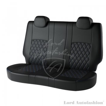 9 449 р. Чехлы для сидений Lord Autofashion Турин Ромб (экокожа)  Chevrolet Aveo ( T200,  T250) (2002-2011) хэтчбек 5 дв, хэтчбек 5 дв рестайлинг (Черный, вставка черная, строчка синяя)  с доставкой в г. Москва. Увеличить фотографию 2