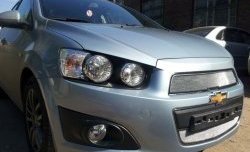 Нижняя сетка на бампер Russtal (хром) Chevrolet Aveo T300 хэтчбек (2011-2015)