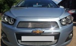 1 539 р. Нижняя сетка на бампер Russtal (хром) Chevrolet Aveo T300 седан (2011-2015)  с доставкой в г. Москва. Увеличить фотографию 2