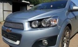 1 539 р. Нижняя сетка на бампер Russtal (хром) Chevrolet Aveo T300 седан (2011-2015)  с доставкой в г. Москва. Увеличить фотографию 3