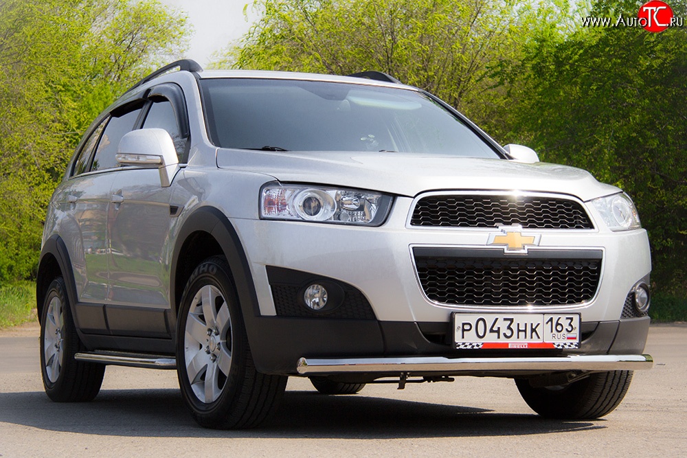 3 289 р. Одинарная защита переднего бампера диаметром 63 мм Petroil Tuning Chevrolet Captiva 1-ый рестайлинг (2011-2013) (Нержавейка)  с доставкой в г. Москва