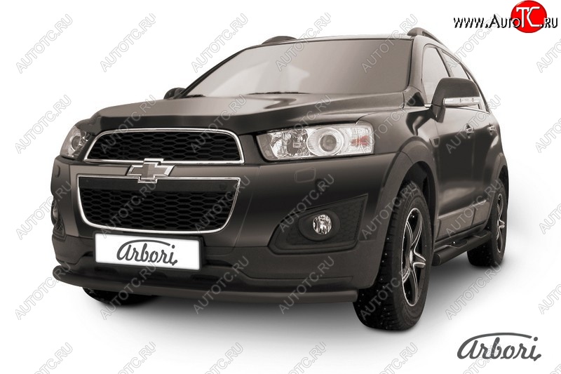 6 389 р. Защита переднего бампера Arbori (радиусная, черная, 1 труба d57 mm). Chevrolet Captiva 2-ой рестайлинг (2013-2016)  с доставкой в г. Москва