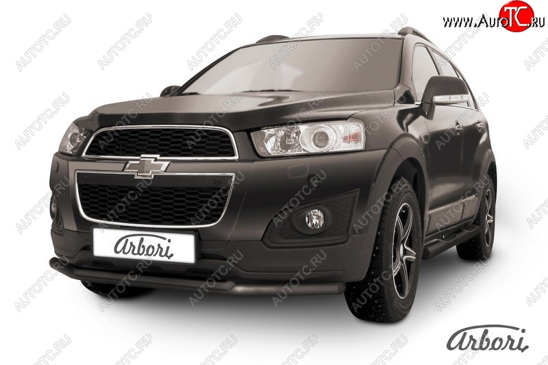 7 559 р. Защита переднего бампера Arbori (черная, 2 трубы d57 и 42 mm). Chevrolet Captiva 2-ой рестайлинг (2013-2016)  с доставкой в г. Москва