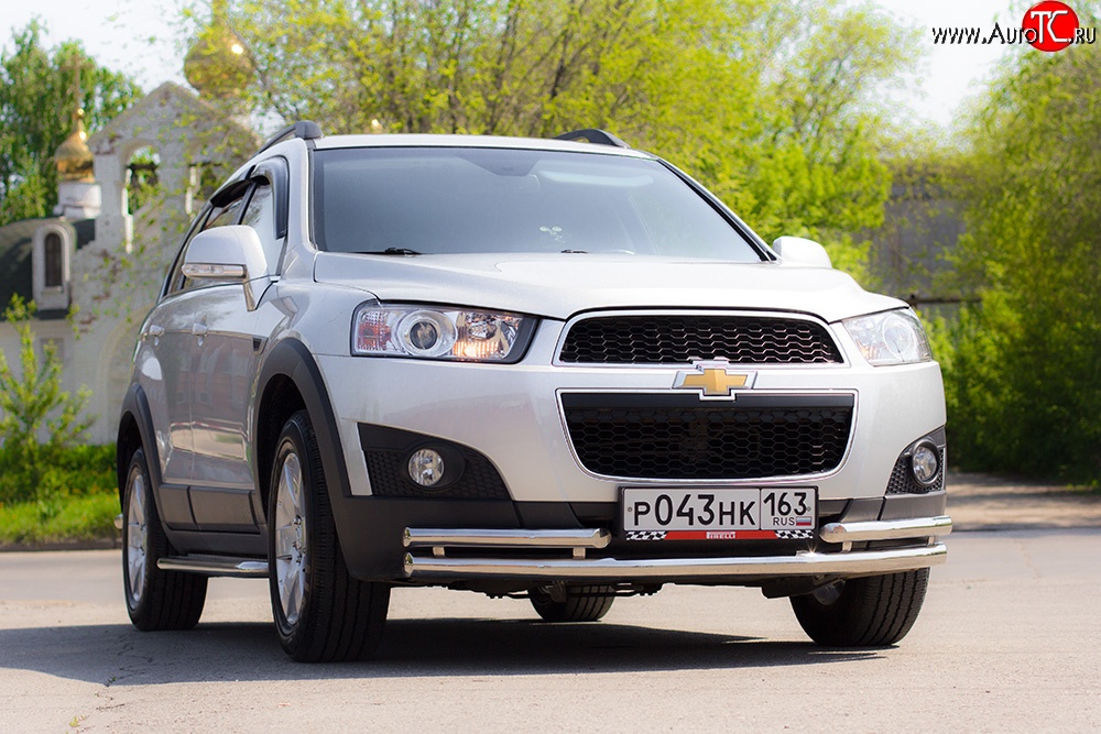 3 879 р. Двойная защита переднего бампера из труб диаметром 63 и 51 мм Petroil Tuning Chevrolet Captiva 1-ый рестайлинг (2011-2013) (Нержавейка)  с доставкой в г. Москва