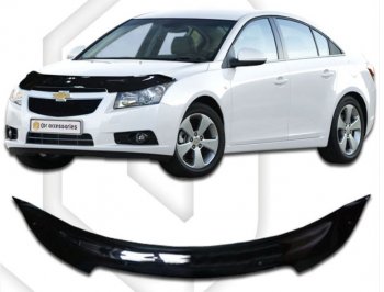 1 899 р. Дефлектор капота CA-Plastic Chevrolet Cruze J300 седан дорестайлинг (2009-2012) (Classic черный, Без надписи)  с доставкой в г. Москва. Увеличить фотографию 1