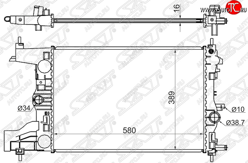 7 499 р. Радиатор двигателя SAT (пластинчатый, 1,4/1,6/1,8, МКПП)  Chevrolet Cruze (J300,  J305,  J308), Orlando, Opel Astra (J), Zafira (С,  C)  с доставкой в г. Москва