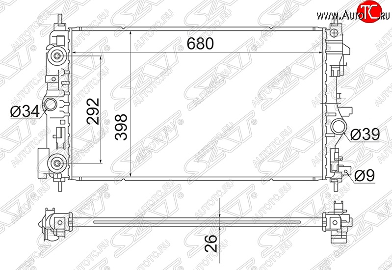 4 999 р. Радиатор двигателя SAT (трубчатый, 1.4T / 1.6T, АКПП)  Chevrolet Cruze (J300,  J305,  J308), Opel Astra (J), Zafira (С,  C)  с доставкой в г. Москва