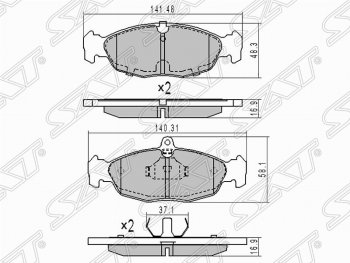 Комплект передних тормозных колодок SAT Daewoo Lanos T100 дорестайлинг, седан (1997-2002)