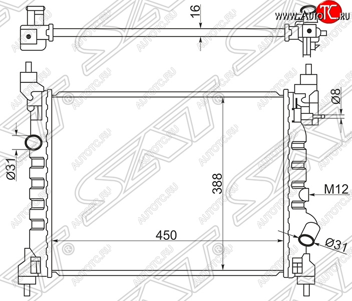 6 499 р. Радиатор двигателя SAT (пластинчатый)  Chevrolet Spark  M300 (2010-2015), Ravon R2 (2016-2024)  с доставкой в г. Москва