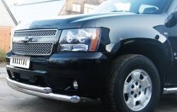 Защита переднего бампера (2 трубыØ76 мм, нержавейка) SLITKOFF Chevrolet Tahoe GMT900 5 дв. (2006-2013)